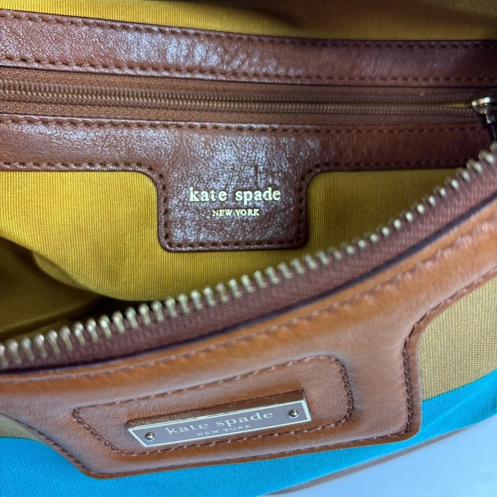 Kate Spade Retro Stripe Yellow‎ Teal Spring Nautical Coastal Beach Hobo Handbag